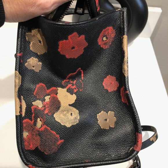 Coach Mini Crosby Floral Print Purse Black Satchel Bag Handbag Crossbody Poppies - Picture 4 of 11